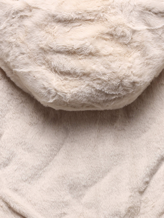 Czarno beżowa damska dwustronna kurtka zimowa na futrze