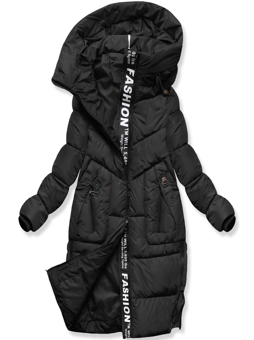 Czarna fantastyczna damska zimowa kurtka z kapturem