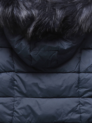 Granatowa dwukolorowa damska kurtka pikowana z kapturem