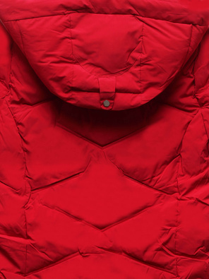 Czerwona fenomenalnie pikowana ciepła damska kurtka na futrze