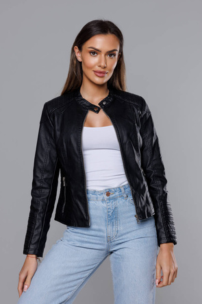 Czarna ramoneska kurtka ekoskóra ze stójką zapinana na suwak