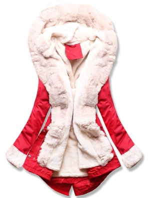 Czerwona ciepła kurtka parka na misiu z kapturem 