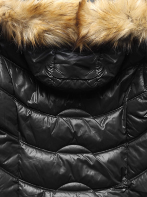 Czarna długa pikowana leciutka kurtka płaszczyk z kapturem