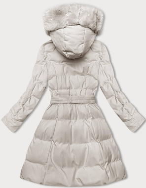 Ecru zimowy pikowany płaszczyk kurtka z futerkiem