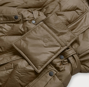 Oliwkowa zimowa długa puchowa kurtka płaszcz z kapturem