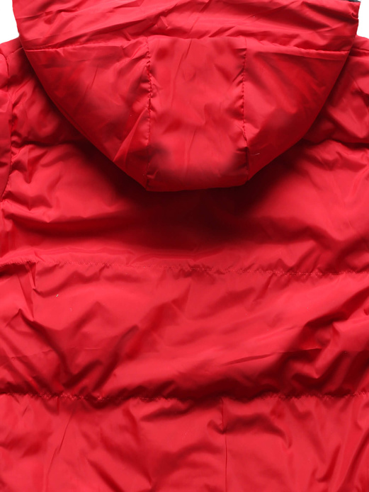 Czarno czerwona dwustronna damska kurtka przejściowa z kapturem