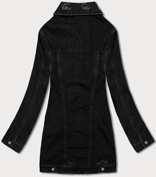 Czarny jeansowy płaszcz z kołnierzykiem i przetarciami