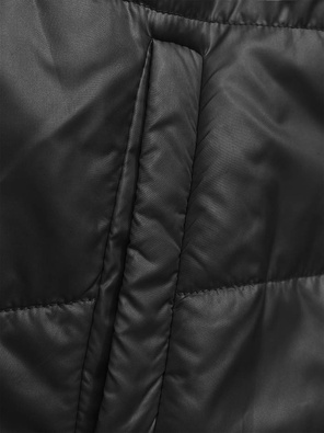 Czarna błyszcząca przejściowa pikowana kurtka z kapturem zapinana na suwak