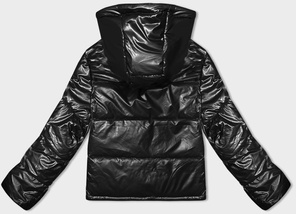 Czarna zimowa krótka kurtka z kapturem