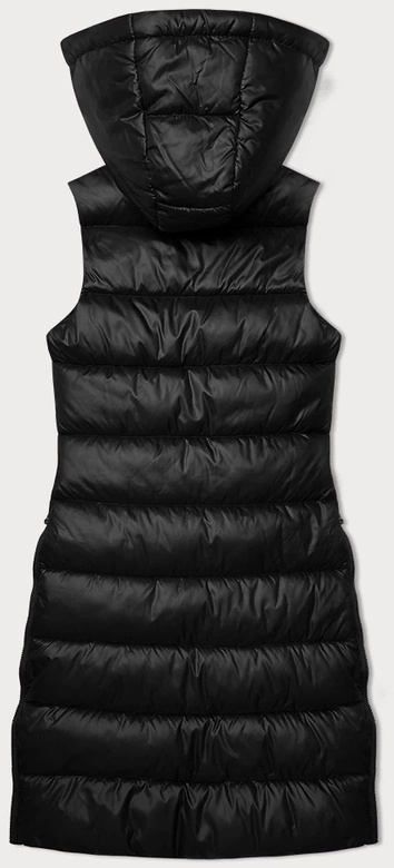 Czarny długi pikowany bezrękawnik kamizelka damska z kapturem