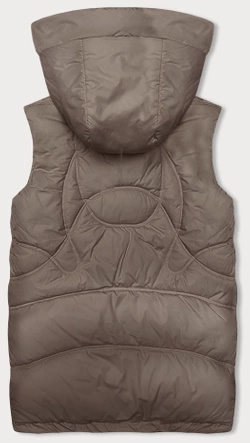 Ciemnobeżowy stylowy pikowany damski bezrękawnik kołnierz kaptur