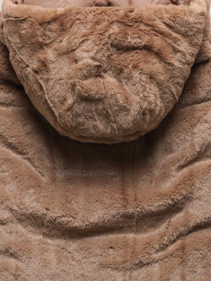 Brązowy dwustronny damski pikowany bezrękawnik z kapturem na futrze