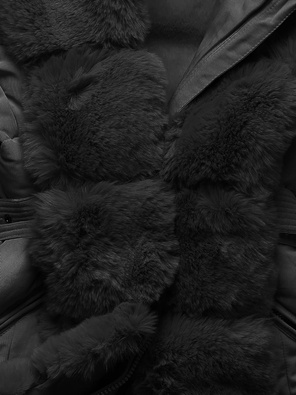 Czarna zimowa pikowana kurtka płaszczyk + futro