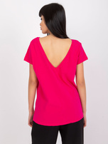 Ciemnozielona gładka bluzka, top basic, t-shirt z dekoltem V z tyłu