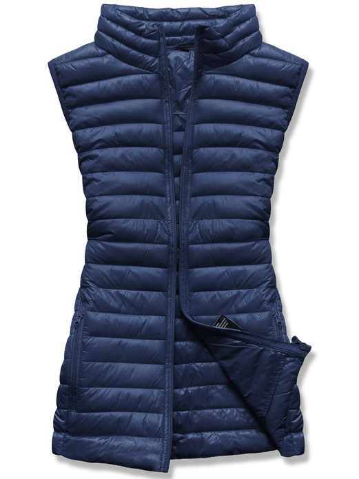 Granatowa krótka taliowana damska przejściowa kamizelka bezrękawnik stójka