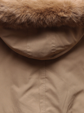 Beżowa krótka damska zimowa kurtka na futrze