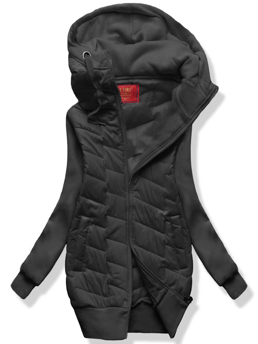 Czarna czadowa bluza kurtka z łączonych materiałów z kapturem