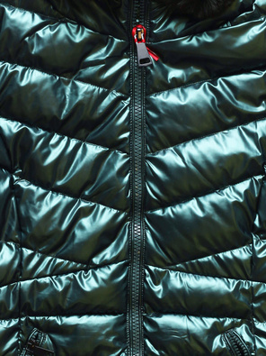 Ciemnozielona błyszcząca kurtka zimowa z kapturem