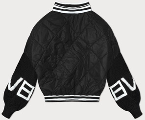 Czarna kurtka damska bomberka ze swetrowymi rękawami fashion