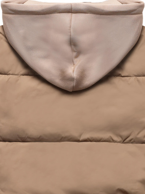 Beżowa krótka pikowana zimowa kurtka z dresowym kapturem 