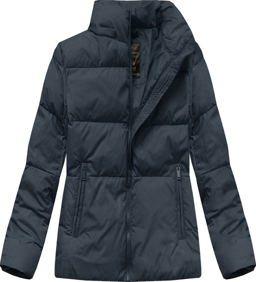 Granatowa zimowa ciepła damska kurtka z kapturem