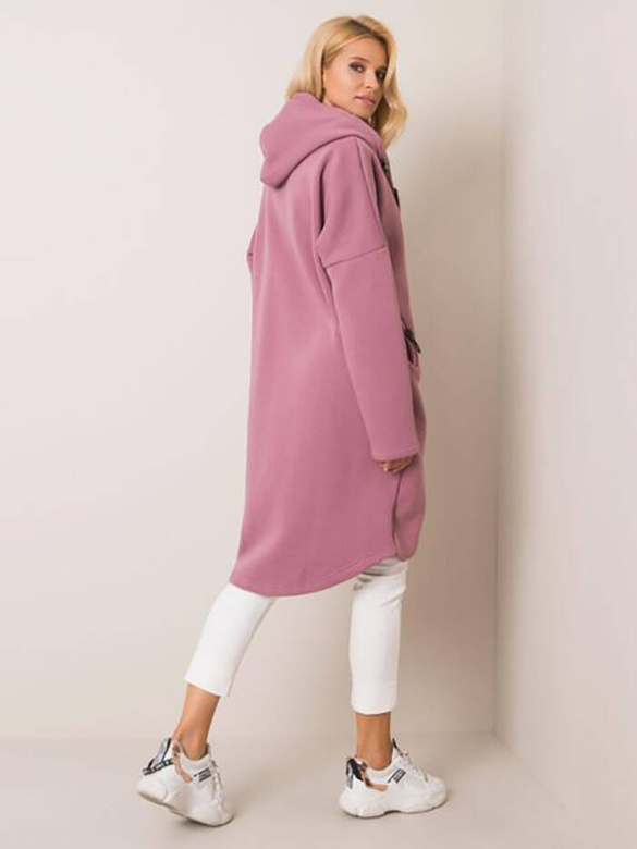 Pudrowa bluza typu long oversize na suwak, wygodna otulina