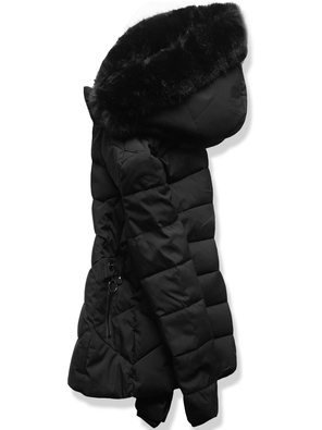 Czarna damska taliowana zimowa damska kurtka z kapturem