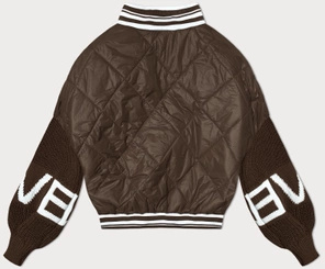 Brązowa kurtka damska bomberka ze swetrowymi rękawami fashion