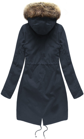 Granatowa zimowa ciepła kurtka parka na futrze