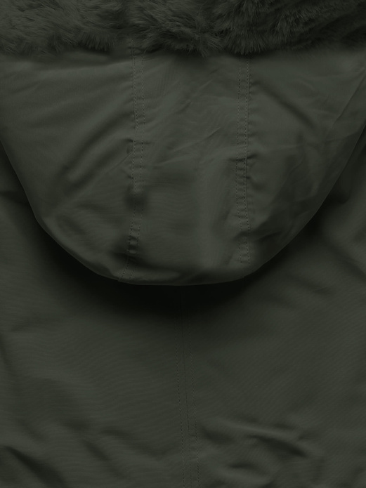 Ciemnozielona zimowa kurtka parka futerko