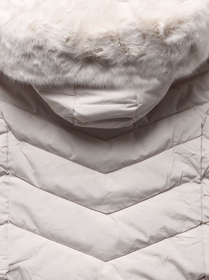 Ecru pikowana zimowa kurtka bombka z kapturem