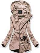 Beżowa damska przejściowa kurtka z kapturem łańcuszek netmoda