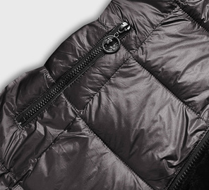 Brązowa długa fantastyczna dwustronna zimowa pikowana kurtka futerko