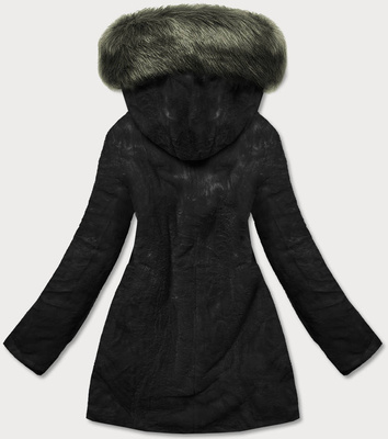 Khaki czarna dwustronna zimowa parka na futrze