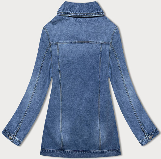 Niebieska jeansowa kurtka przejściowa narzutka sukienka z przetarciami płaszcz na guziki PLUS SIZE