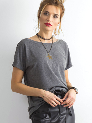 Ciemnozielona gładka bluzka, top basic, t-shirt z dekoltem V z tyłu