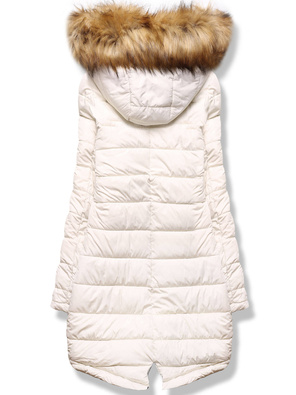 Granatowa Beżowa długa dwustronna ciepła kurtka parka z kapturem z odpinanym futerkiem