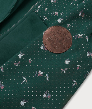 Ciemnozielona długa bluza z kapturem, kwiatki i groszki/gładka 