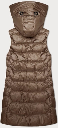 Karmelowy świetny damski bezrękawnik kamizelka z odpinanym kapturem PLUS SIZE