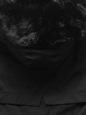 Czarna genialna długa zimowa damska kurtka płaszcz kapturem