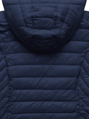 Granatowa modna kurtka pikowana z kapturem