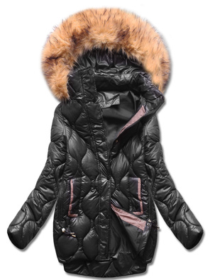 Czarna kapitalnie pikowana kurtka damska z kapturem