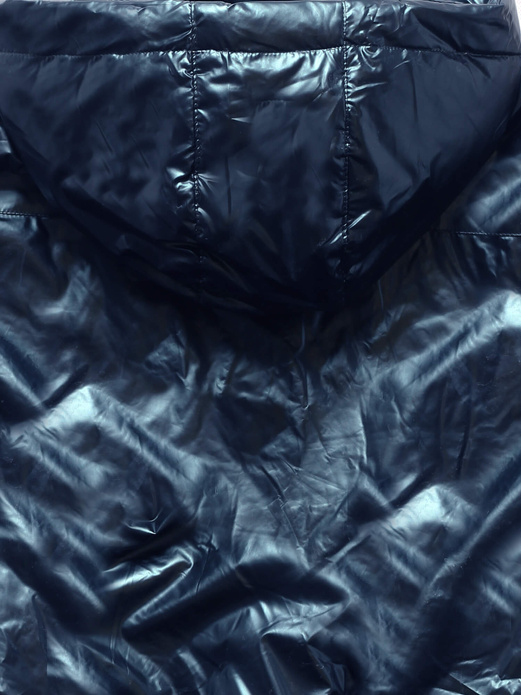 Granatowa błyszcząca śliczna elegancka kurtka z kapturem