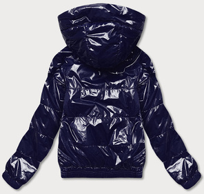 Granatowa krótka lakierowana modna pikowana kurtka damska