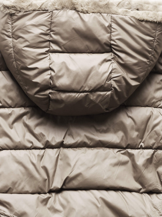 Beżowa zimowa dwustronna ciepła kurtka na futerku