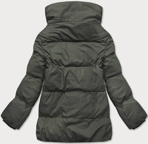 Ciemnozielona zimowa pikowana kurteczka z kołnierzem