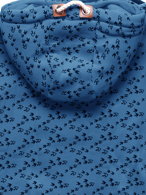 Niebieska rozpinana bluza damska z kapturem w jaskółki