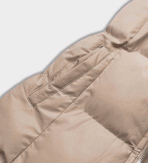 Beżowy bezrękawnik z kapturem puchowy