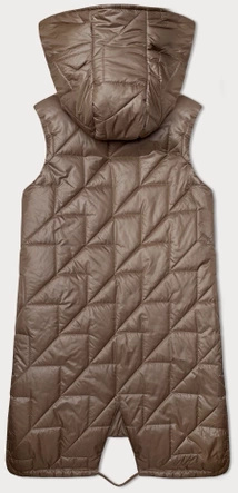 Ciemnobeżowy asymetryczny pikowany bezrękawnik kamizelka damska z kapturem