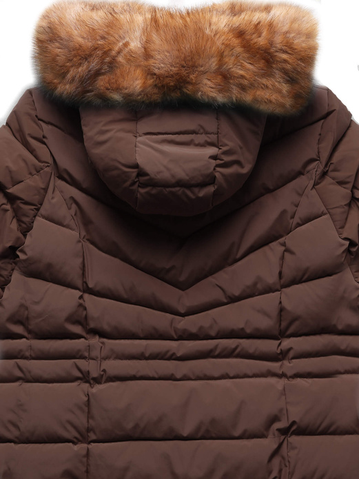 Brązowa taliowana kurtka zimowa z kapturem